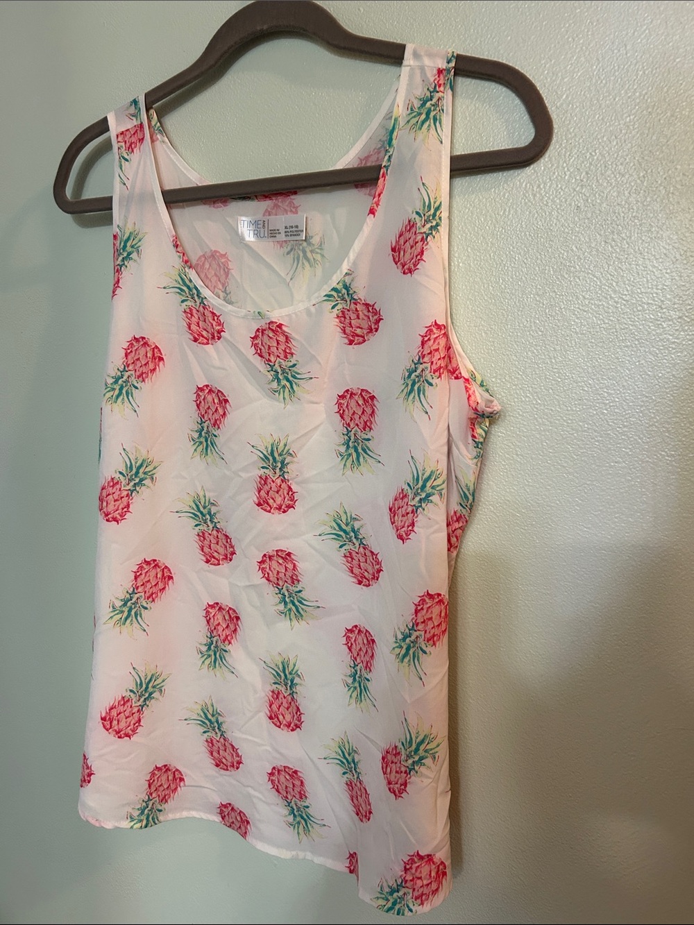 Time and Tru Cream Tank Top with Pink Pineapple Print
